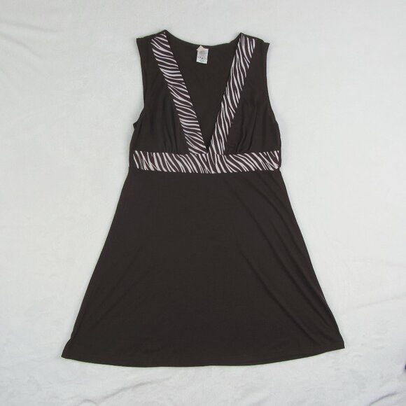 Tropical Honey Sleeveless Tunic Coverup with Zebra Trim Size S Brown - Picture 1 of 7